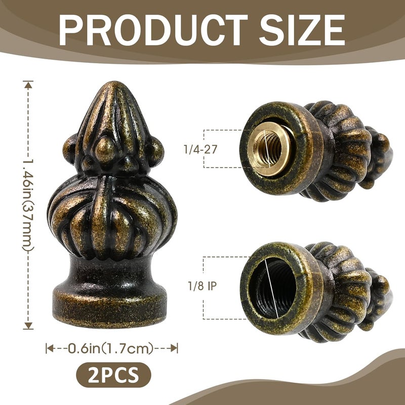 Dirvcp Vintage Lampshade Decoration Brass Lamp Cover Knob with Double Threaded Screws, Suitable for 3/8" and 1/4-27 inches (2 Pack) - Image 2